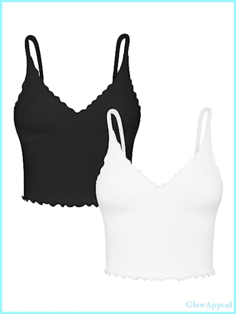 V Neck Ribbed Camisole Tank Tops with Ruffle Trim 2 Pack